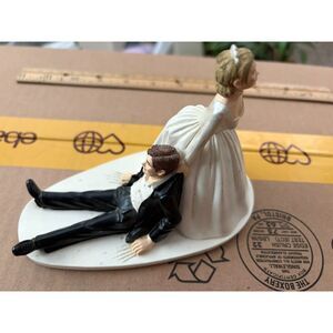 vtg Wilton funny bride dragging groom wedding cake topper